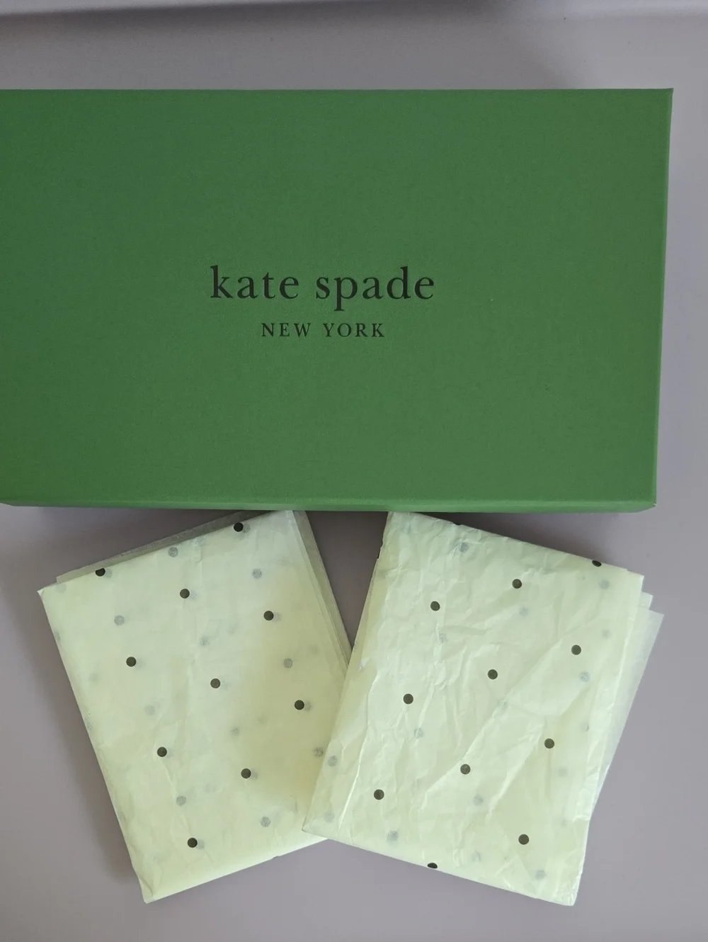 Kate Spade Green Gift Box Yellow Polka Dot Gift Tissue
